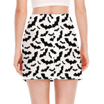 White And Black Halloween Bat Print Side Slit Mini Skirt