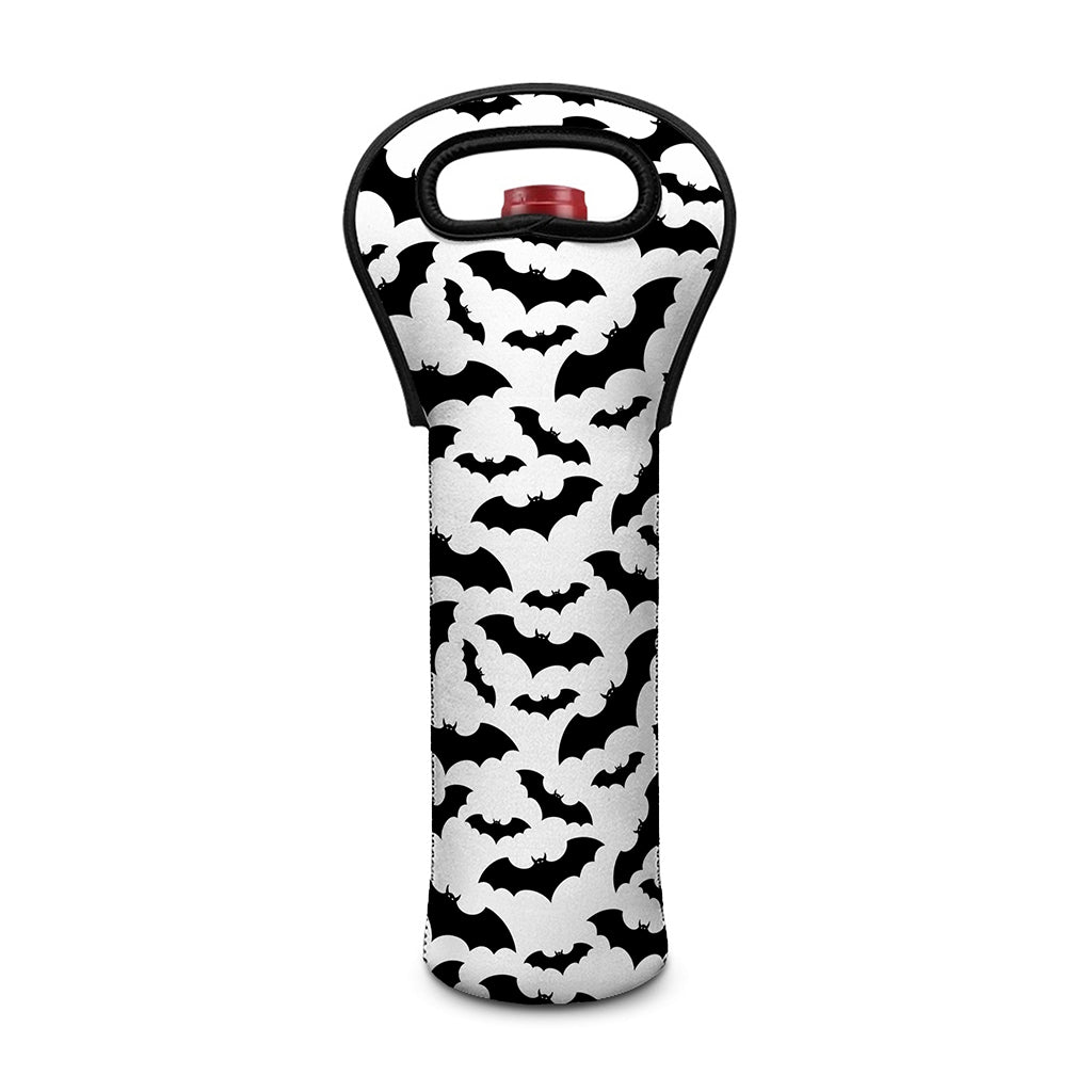 White And Black Halloween Bat Print Single Neoprene Wine Tote