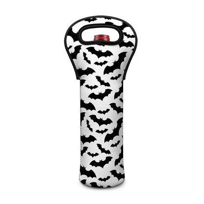 White And Black Halloween Bat Print Single Neoprene Wine Tote
