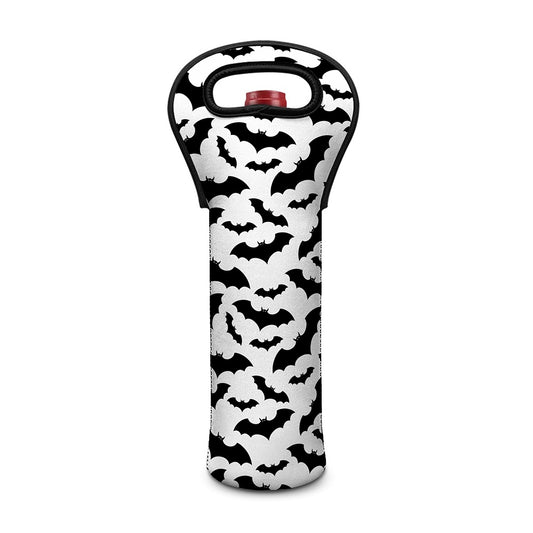 White And Black Halloween Bat Print Single Neoprene Wine Tote