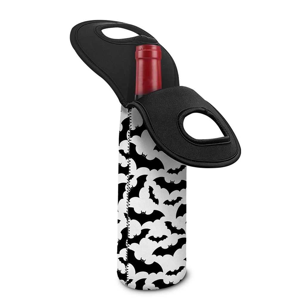 White And Black Halloween Bat Print Single Neoprene Wine Tote