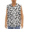 White And Black Halloween Bat Print Sleeveless Baseball Jersey