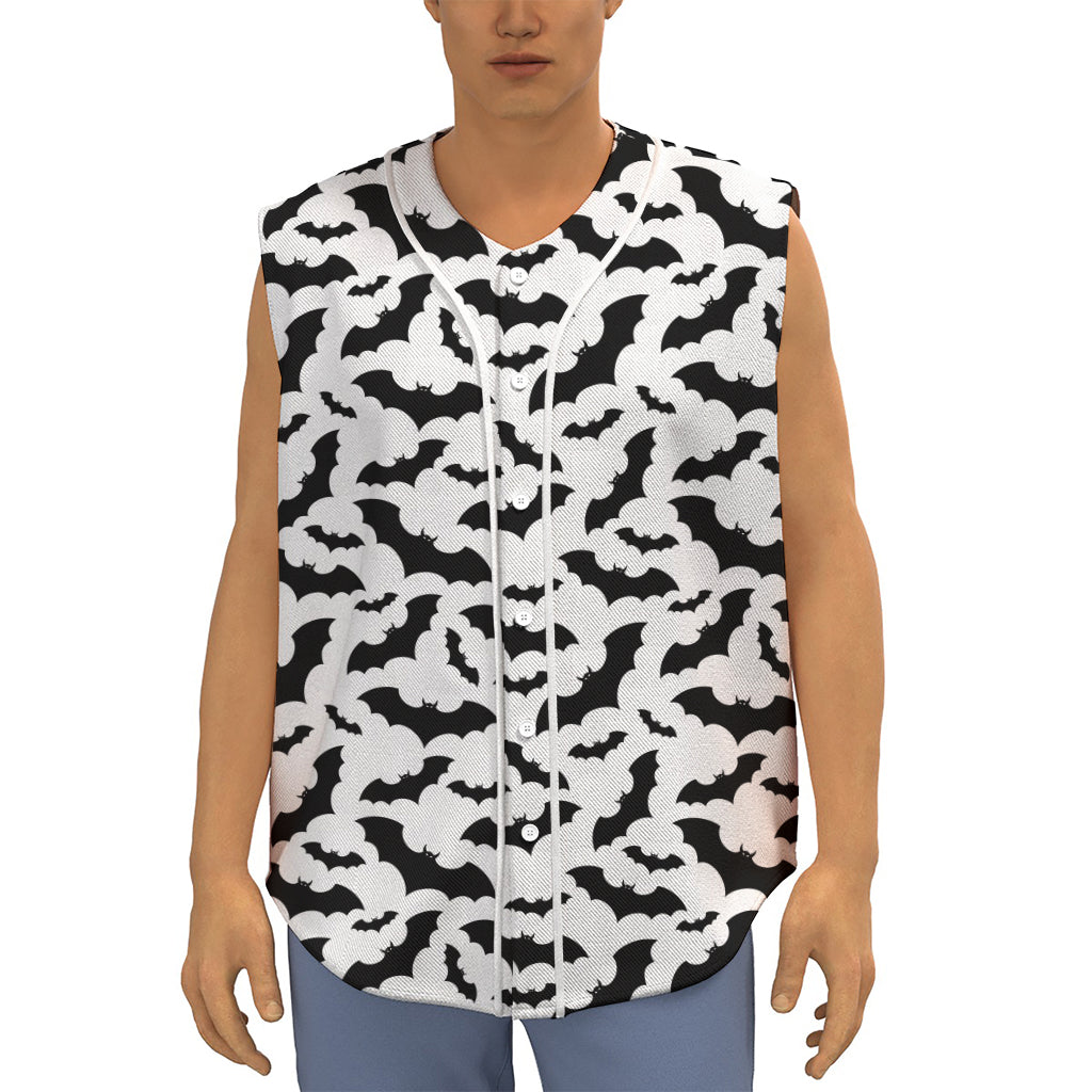 White And Black Halloween Bat Print Sleeveless Baseball Jersey