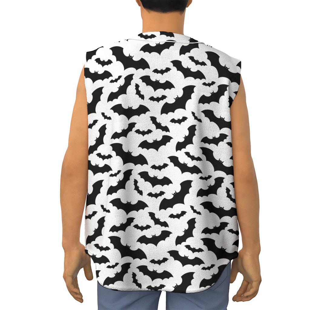 White And Black Halloween Bat Print Sleeveless Baseball Jersey