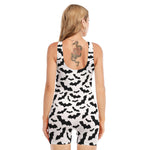 White And Black Halloween Bat Print Sleeveless One Piece Swimsuit
