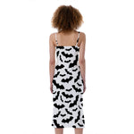 White And Black Halloween Bat Print Slim Fit Midi Cami Dress