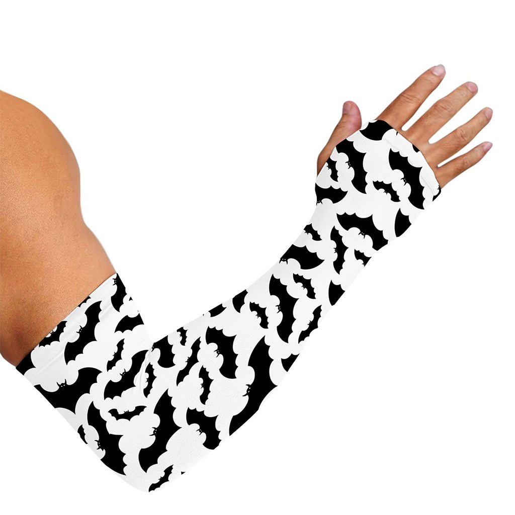 White And Black Halloween Bat Print Sun Protection Arm Sleeves