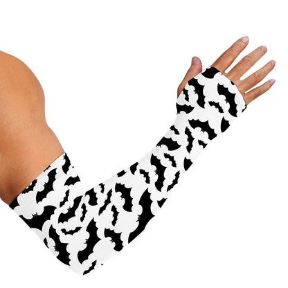 White And Black Halloween Bat Print Sun Protection Arm Sleeves