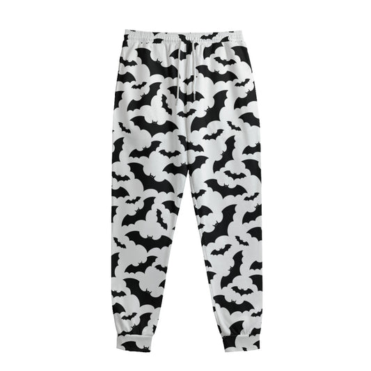 White And Black Halloween Bat Print Sweatpants