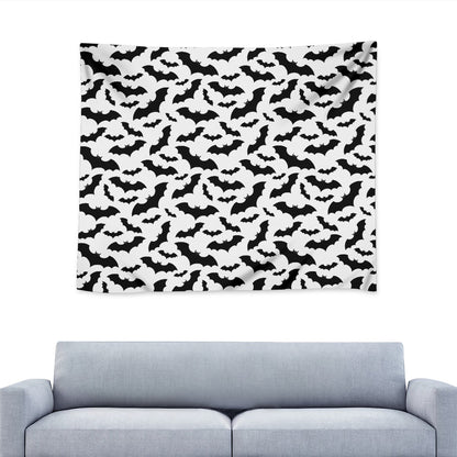 White And Black Halloween Bat Print Tapestry