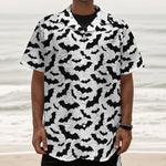 White And Black Halloween Bat Print Textured Short Sleeve Shirt