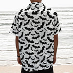 White And Black Halloween Bat Print Textured Short Sleeve Shirt