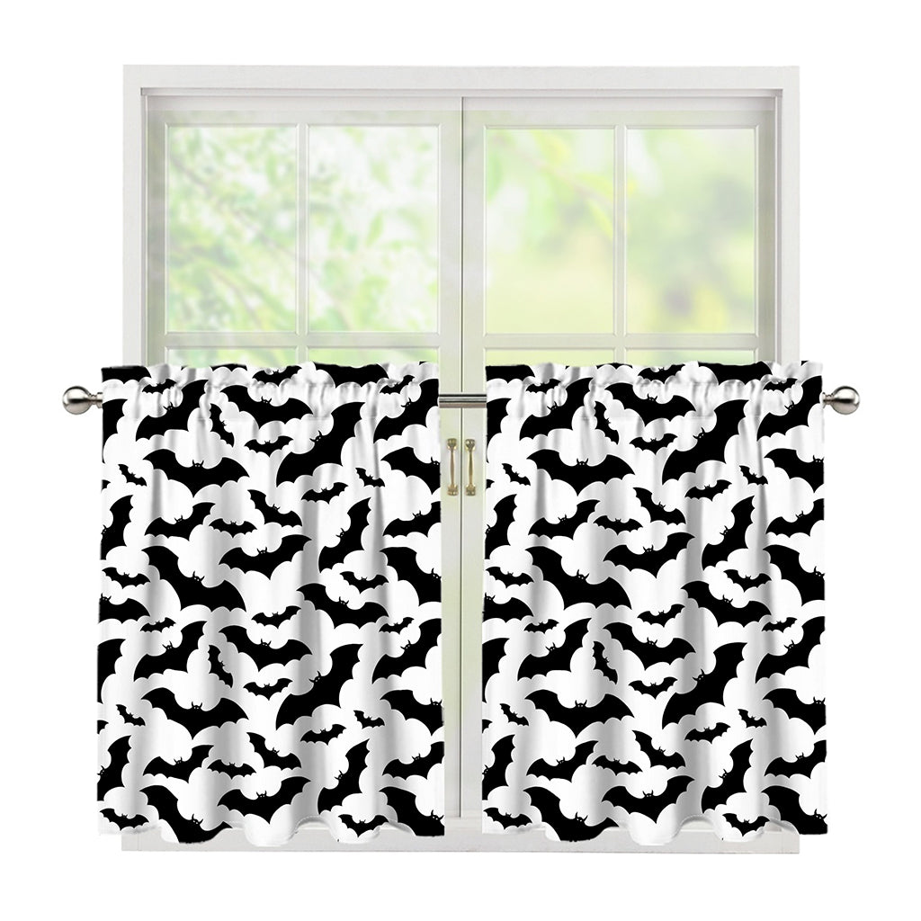 White And Black Halloween Bat Print Tier Curtains