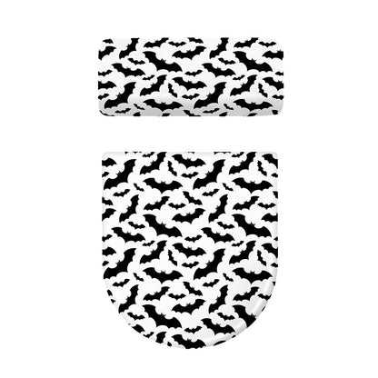 White And Black Halloween Bat Print Toilet Lid And Tank Cover Set