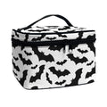 White And Black Halloween Bat Print Travel Makeup Bag