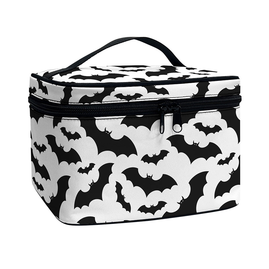White And Black Halloween Bat Print Travel Makeup Bag