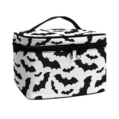 White And Black Halloween Bat Print Travel Makeup Bag