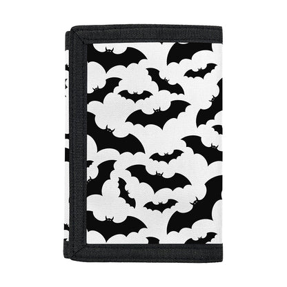 White And Black Halloween Bat Print Trifold Wallet