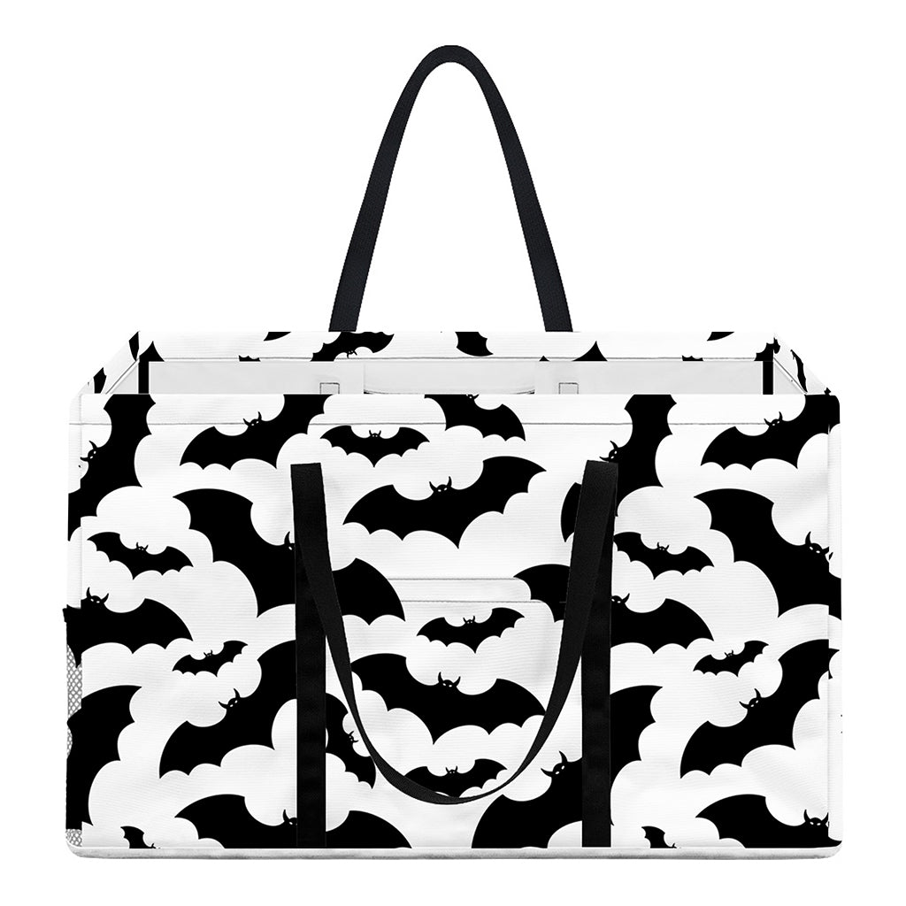 White And Black Halloween Bat Print Utility Tote Bag