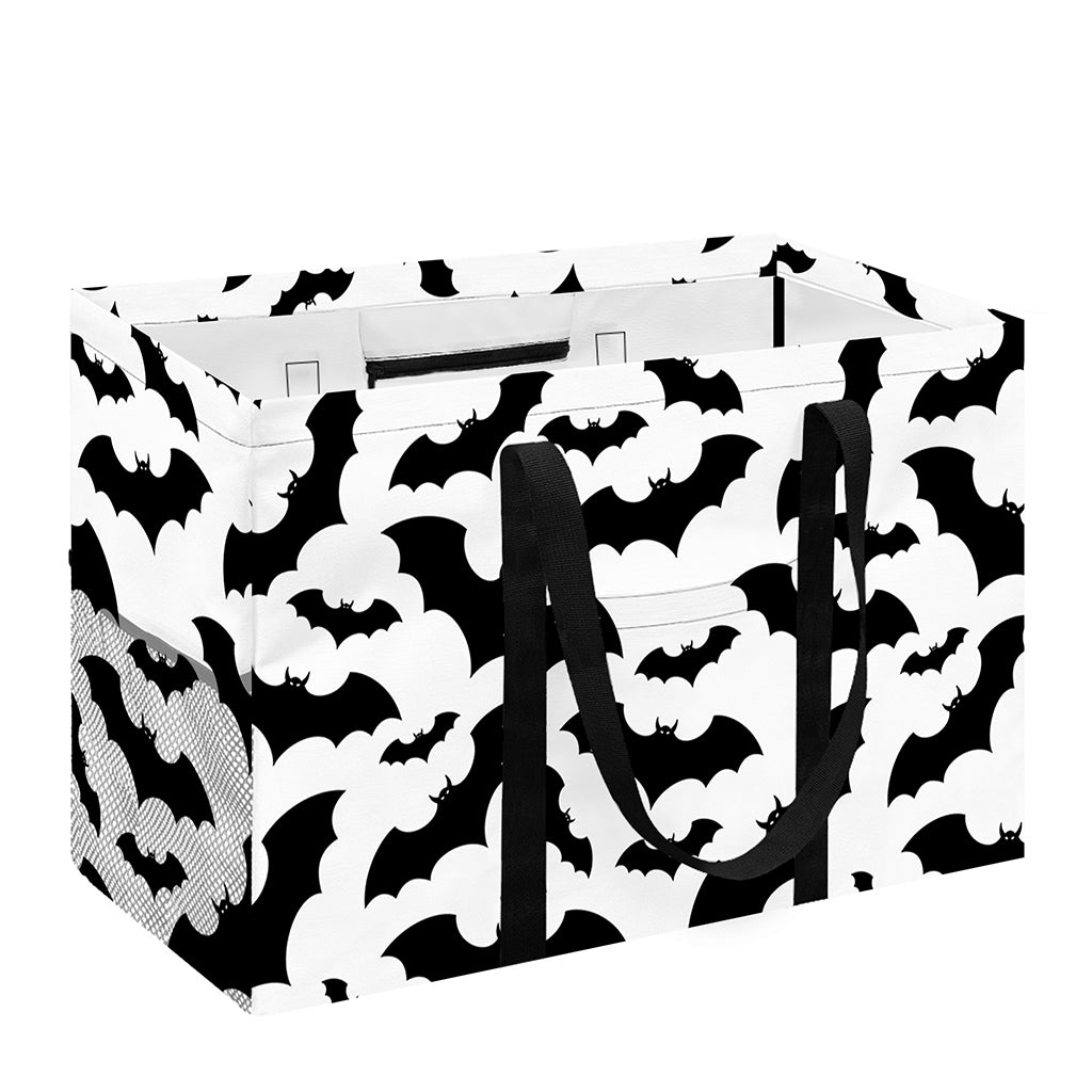 White And Black Halloween Bat Print Utility Tote Bag