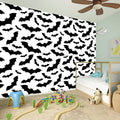 White And Black Halloween Bat Print Wall Sticker