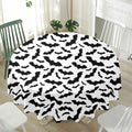 White And Black Halloween Bat Print Waterproof Round Tablecloth