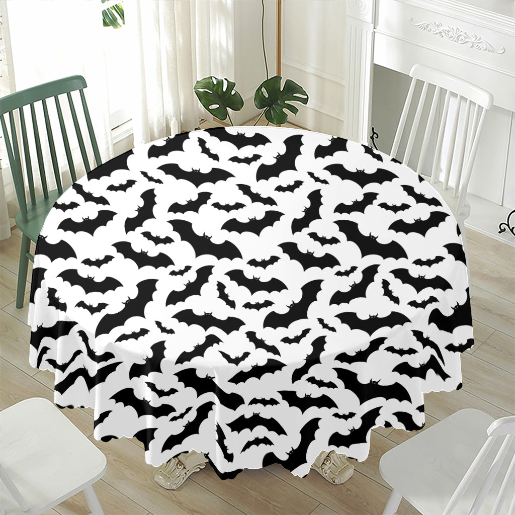 White And Black Halloween Bat Print Waterproof Round Tablecloth