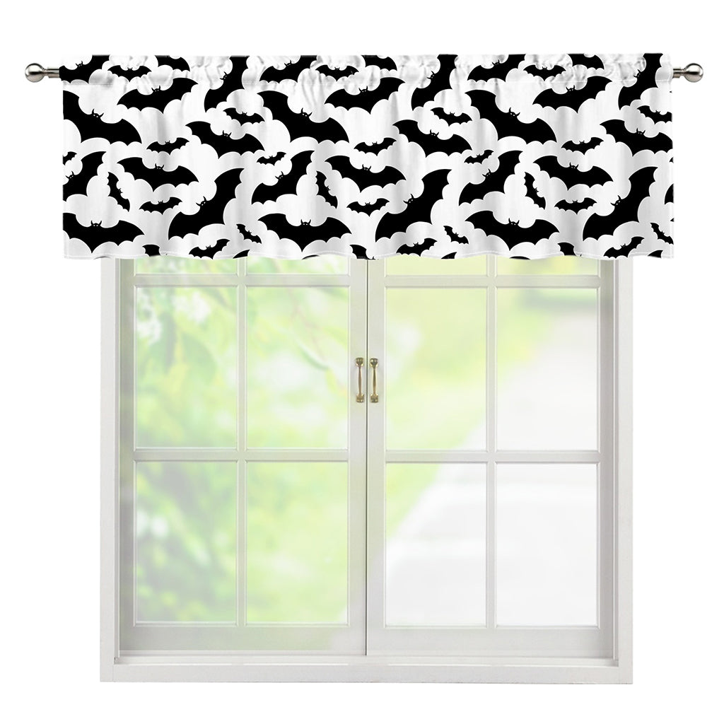 White And Black Halloween Bat Print Window Valance