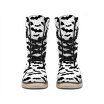 White And Black Halloween Bat Print Winter Boots