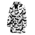 White And Black Halloween Bat Print Women's Bathrobe
