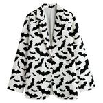 White And Black Halloween Bat Print Women's Blazer