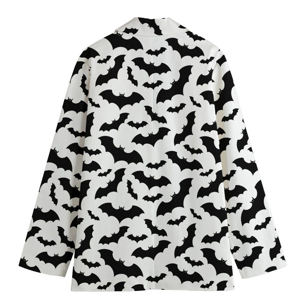White And Black Halloween Bat Print Women's Blazer