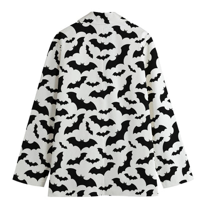 White And Black Halloween Bat Print Women's Blazer
