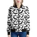 White And Black Halloween Bat Print Women's Bomber Jacket