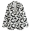 White And Black Halloween Bat Print Women's Cotton Blazer