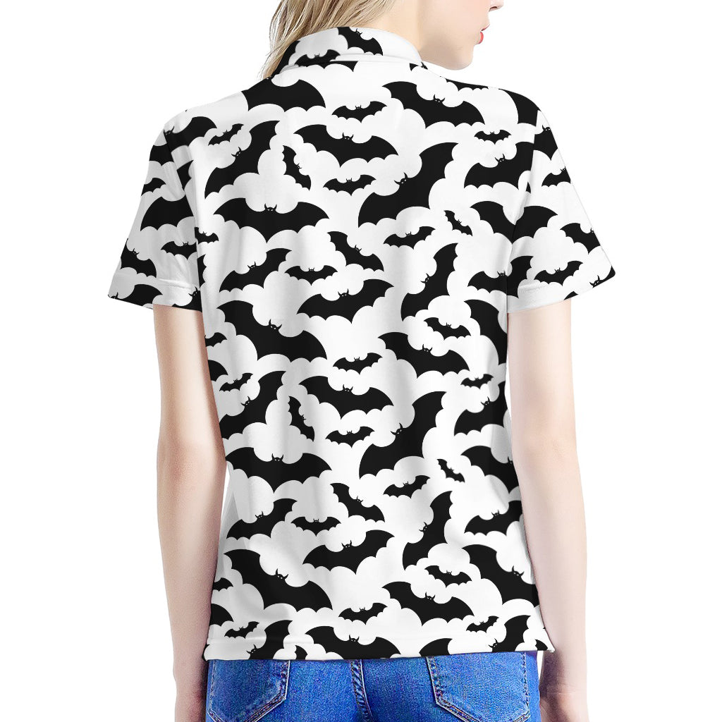 White And Black Halloween Bat Print Women's Polo Shirt