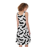 White And Black Halloween Bat Print Women's Sleeveless Dress