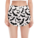 White And Black Halloween Bat Print Women's Split Running Shorts