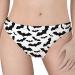 White And Black Halloween Bat Print Women's Thong
