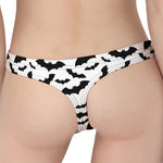 White And Black Halloween Bat Print Women's Thong