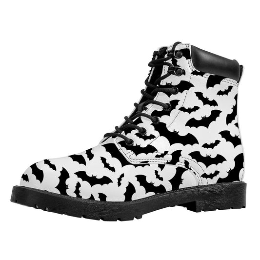 White And Black Halloween Bat Print Work Boots