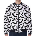 White And Black Halloween Bat Print Zip Sleeve Bomber Jacket