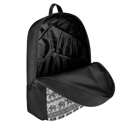 White And Black Indian Elephant Print 17 Inch Backpack