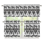 White And Black Indian Elephant Print 3 Piece Kitchen Curtains
