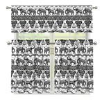 White And Black Indian Elephant Print 3 Piece Kitchen Curtains