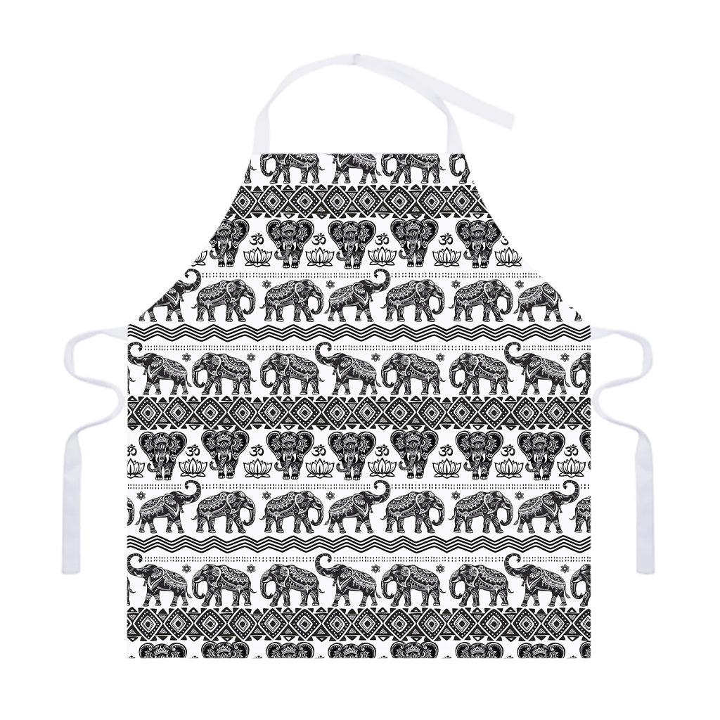 White And Black Indian Elephant Print Adjustable Apron