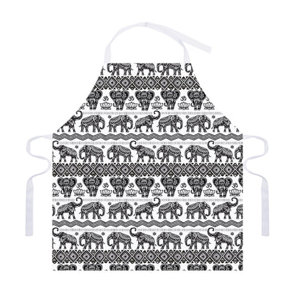 White And Black Indian Elephant Print Adjustable Apron