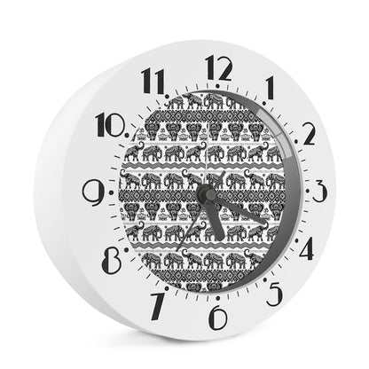 White And Black Indian Elephant Print Alarm Clock