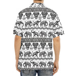 White And Black Indian Elephant Print Aloha Shirt