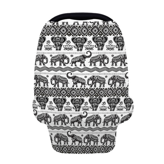 White And Black Indian Elephant Print Baby Seat Cover